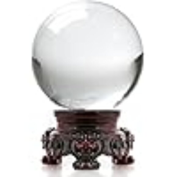 Amlong Other - Amlong Crystal 3 inch (80mm) Clear Crystal Ball with Redwood Lion Resin Stand